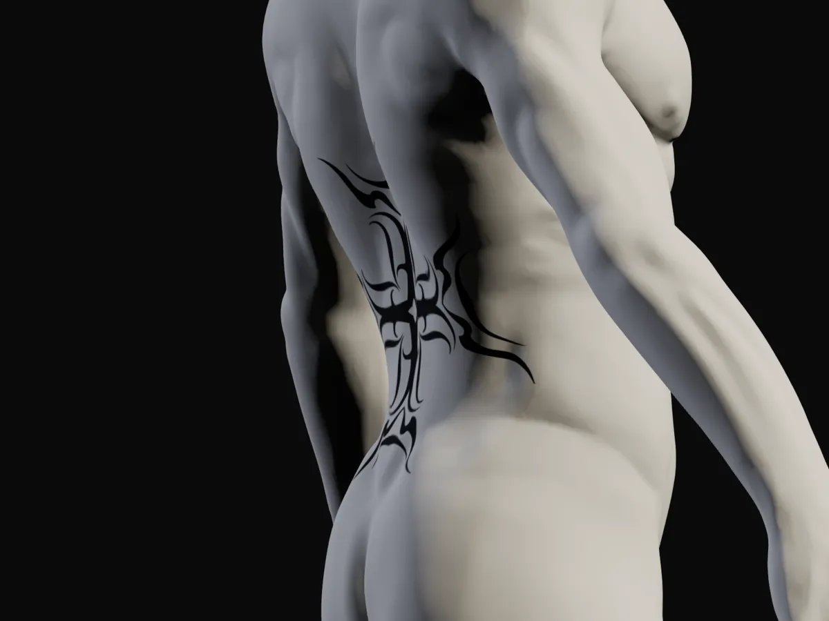 The same 25 cm black cross design running down the spine seen from the side, showing how it wraps